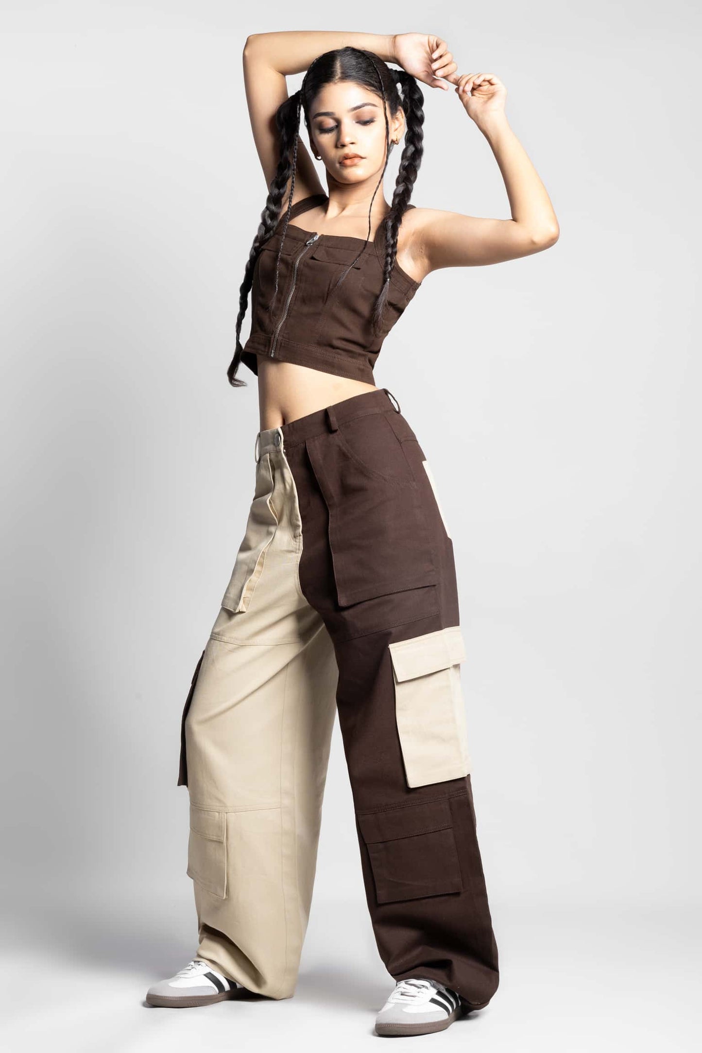 Zipper fly flap baggy cargo pants