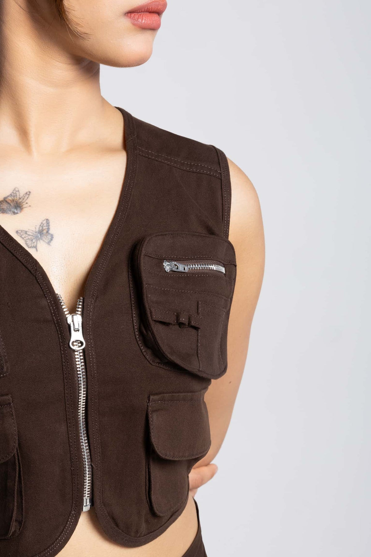 Multipocket twill cargo gilet