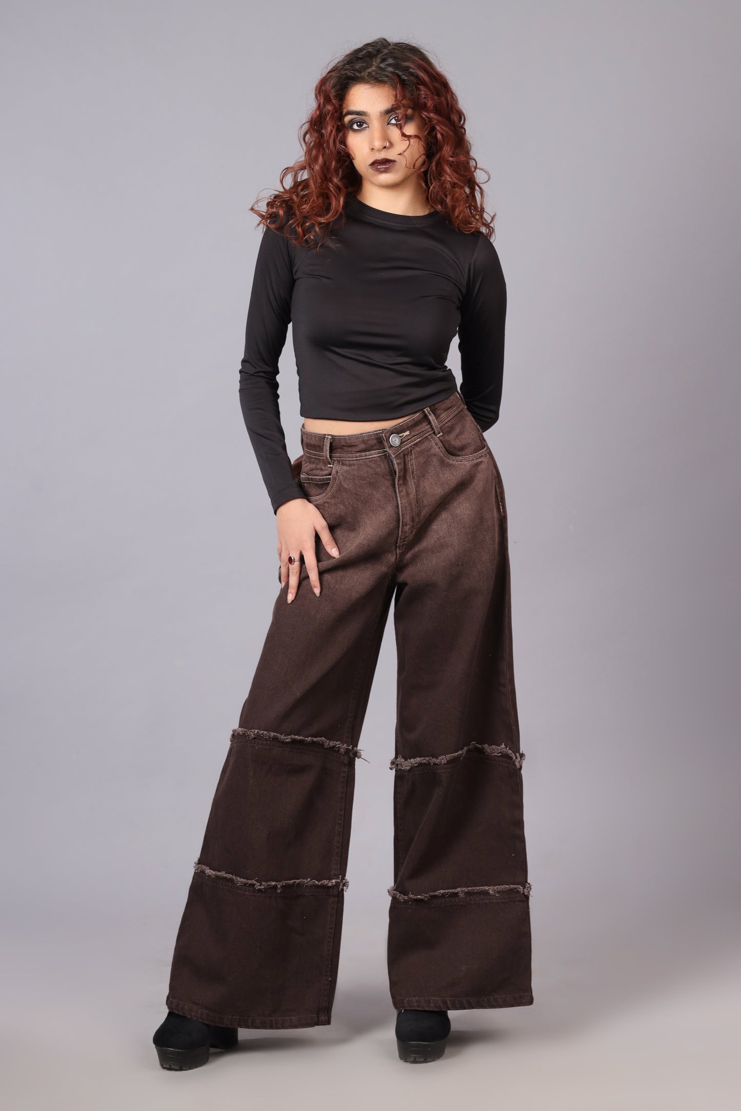 Two Tone High Waist Wide Leg Jeans