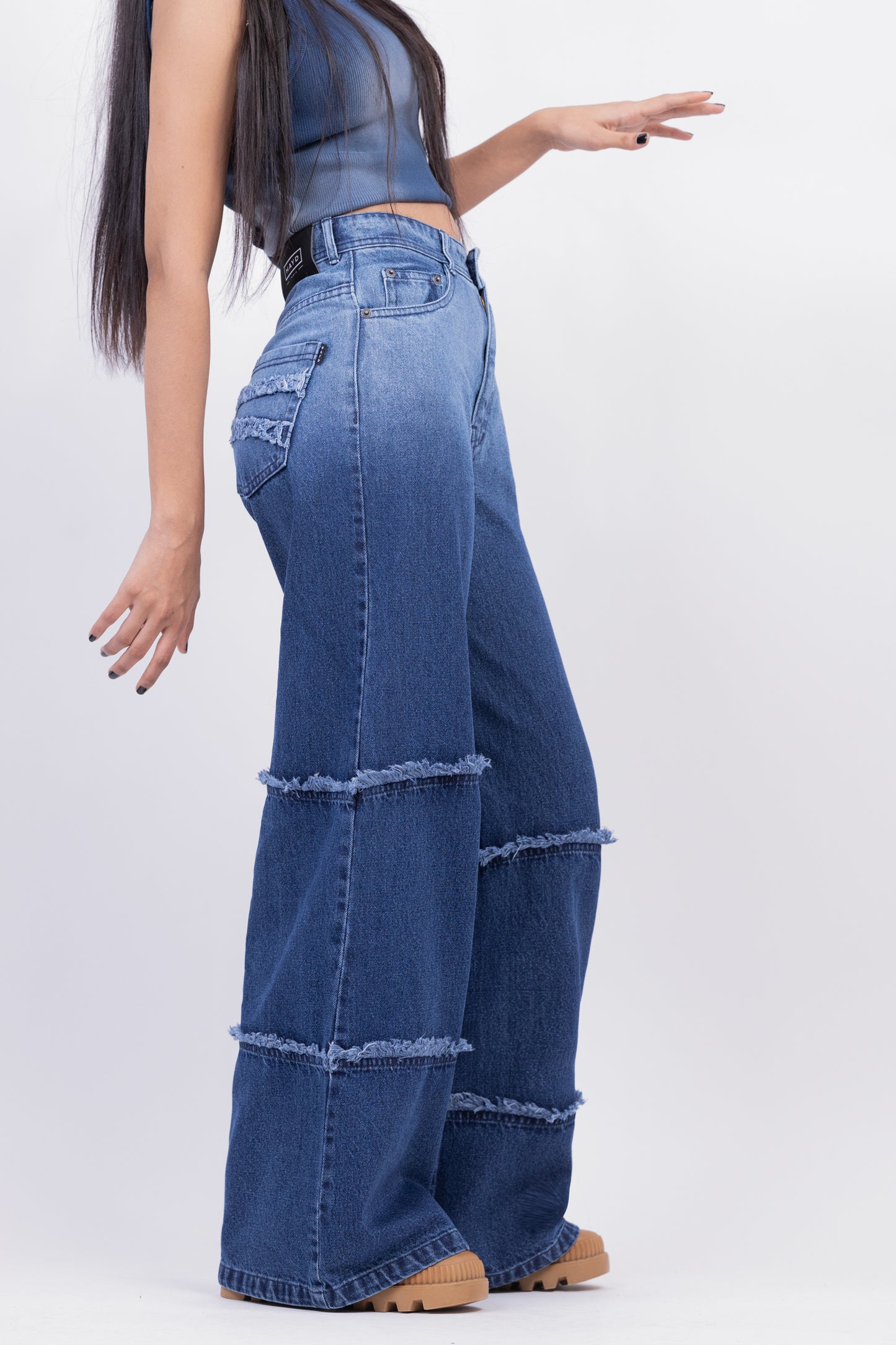 Two Tone High Waist Wide Leg Jeans