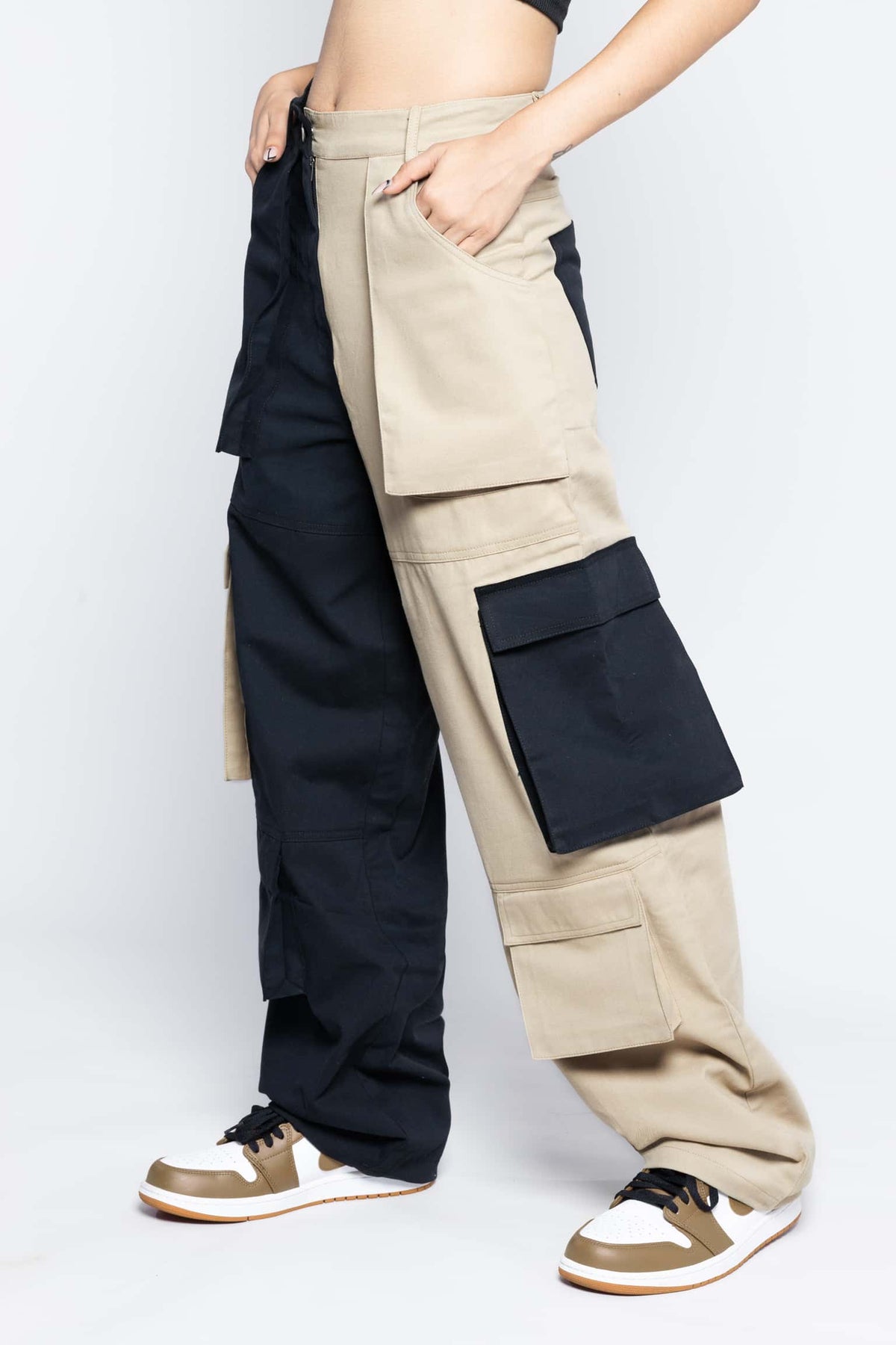 Zipper fly flap baggy cargo pants