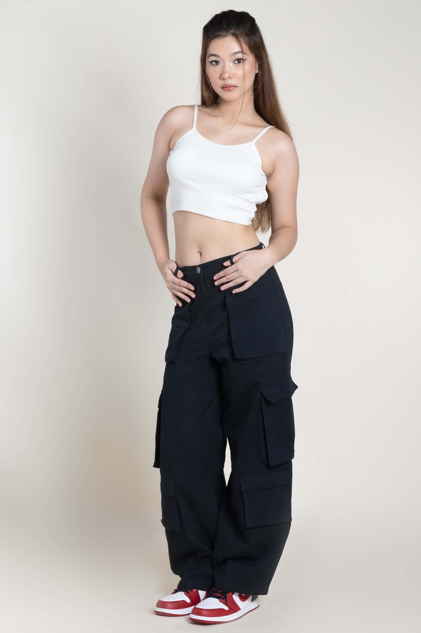 Zipper fly flap baggy cargo pants