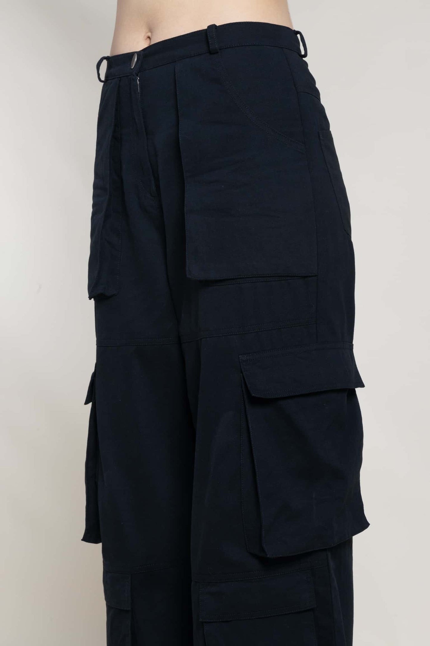 Zipper fly flap baggy cargo pants