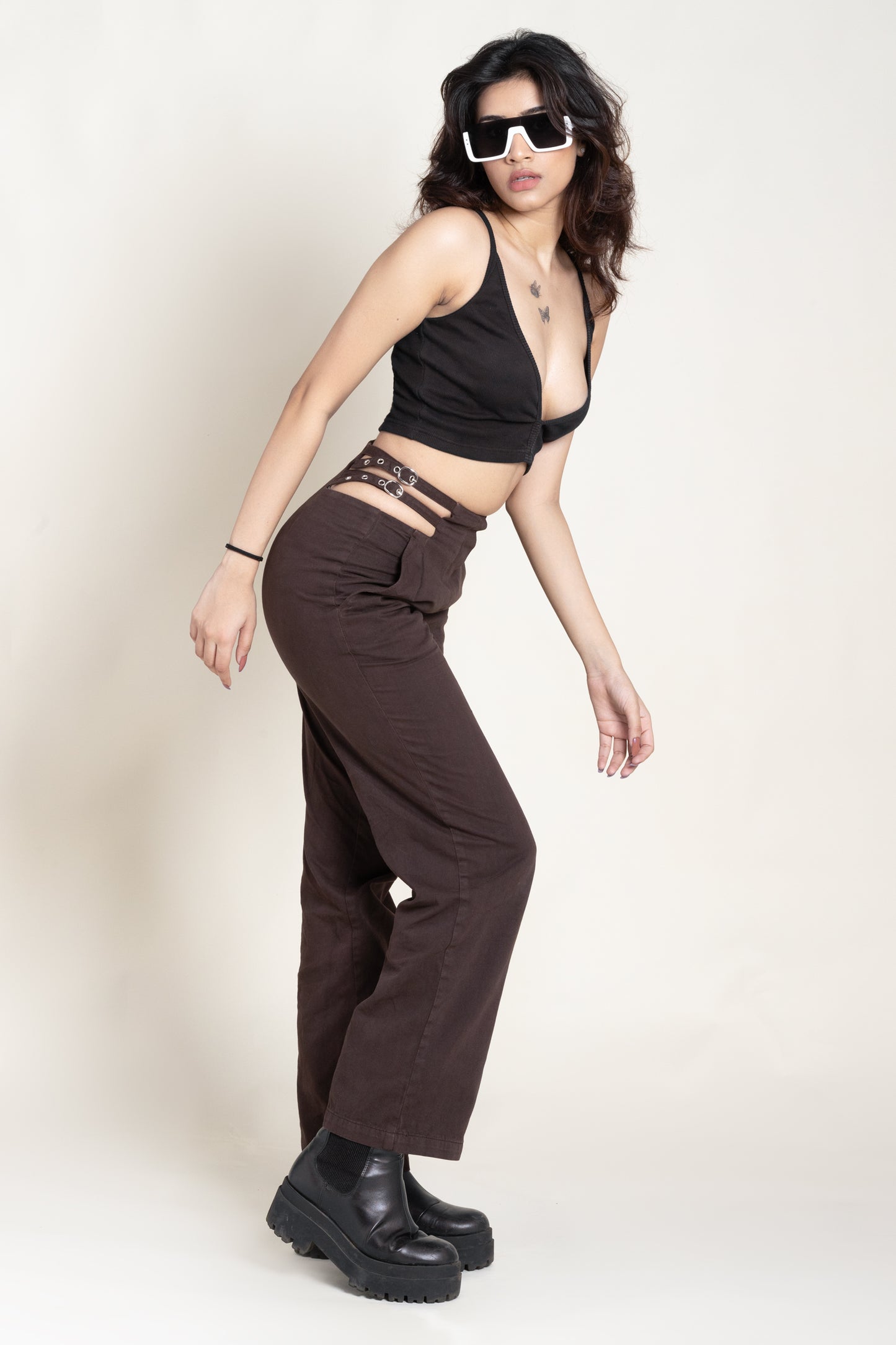 Cut-out twill trouser
