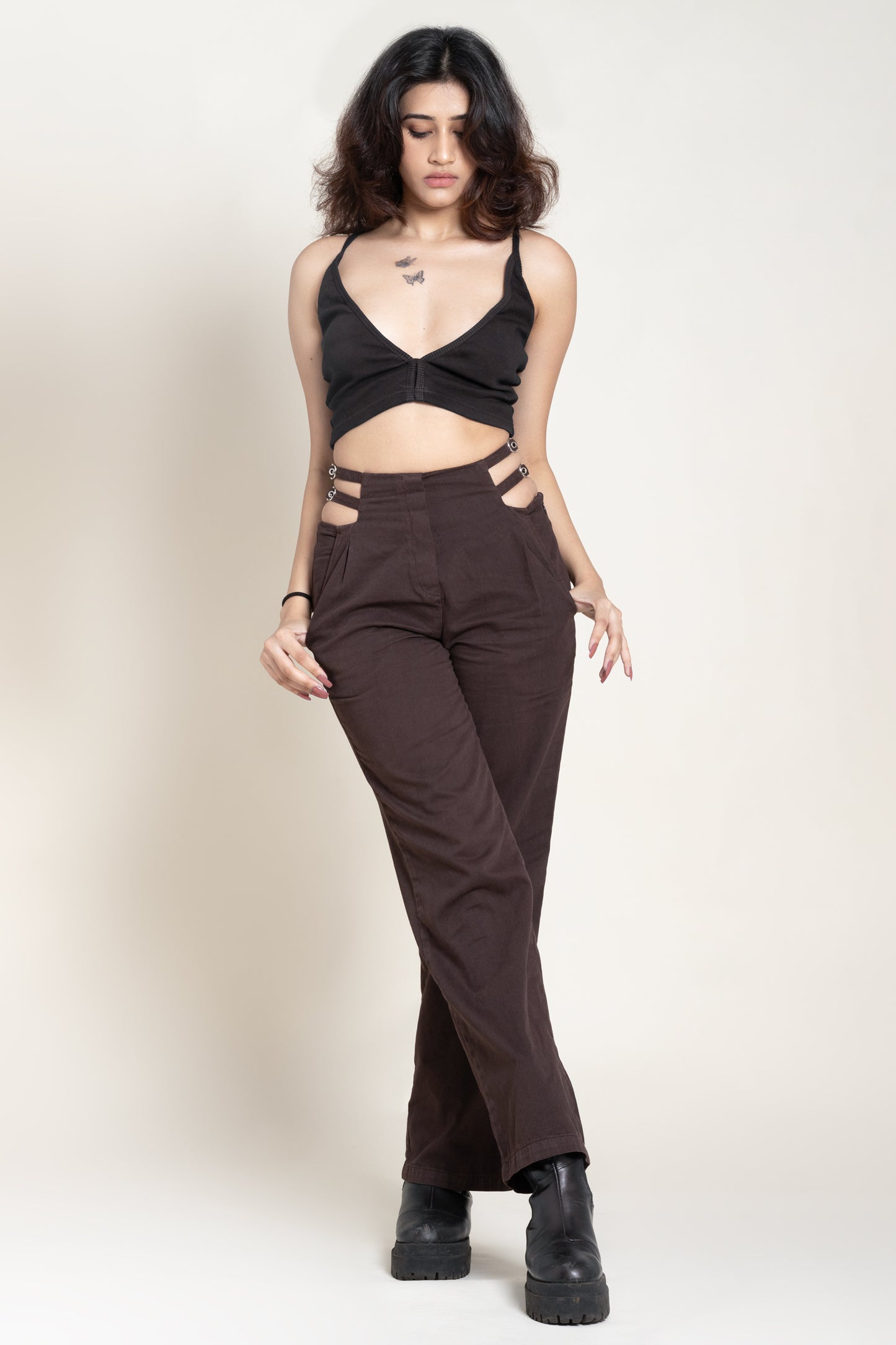 Cut-out twill trouser