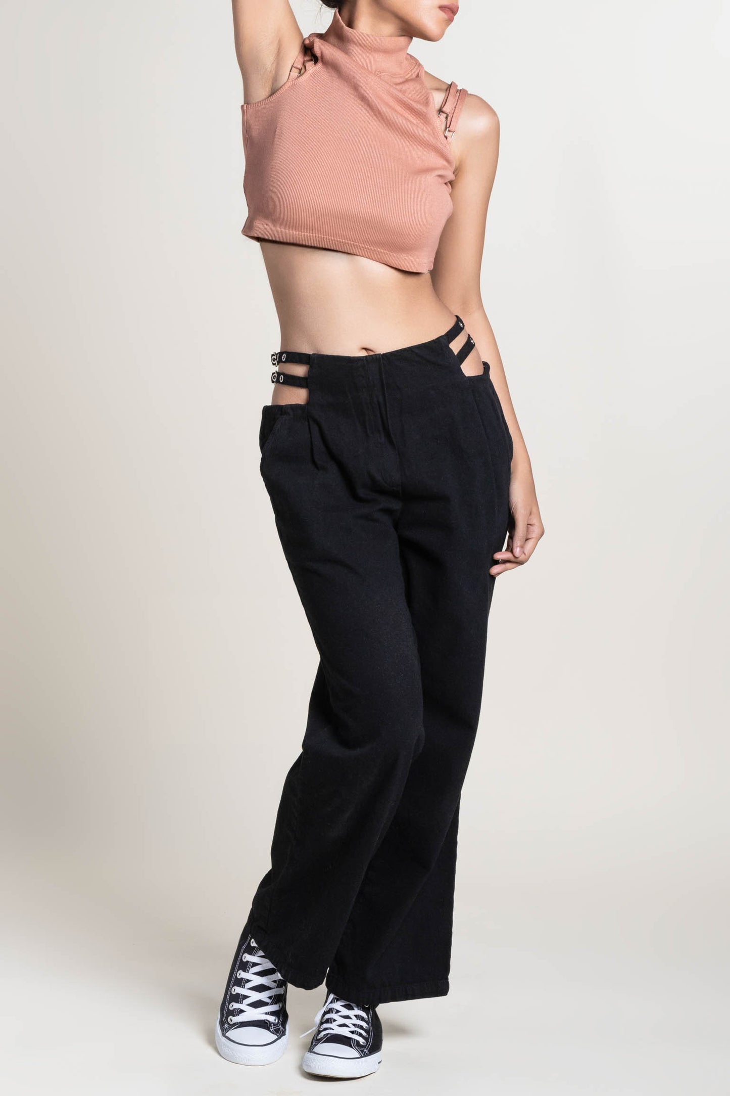 Cut-out twill trouser