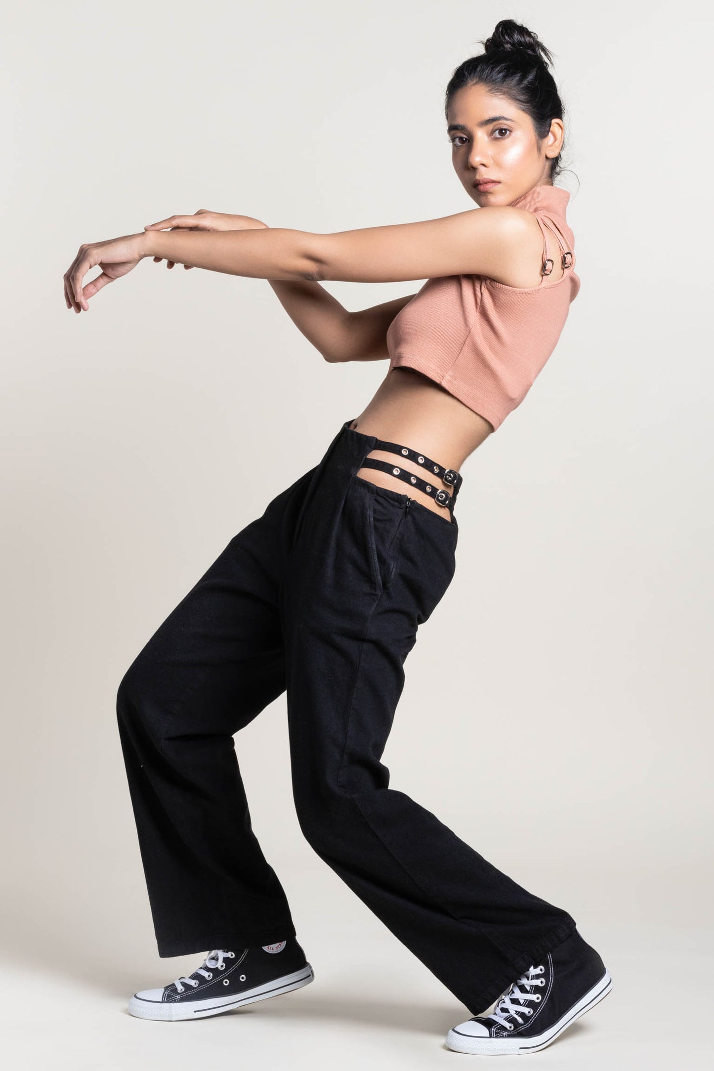 Cut-out twill trouser