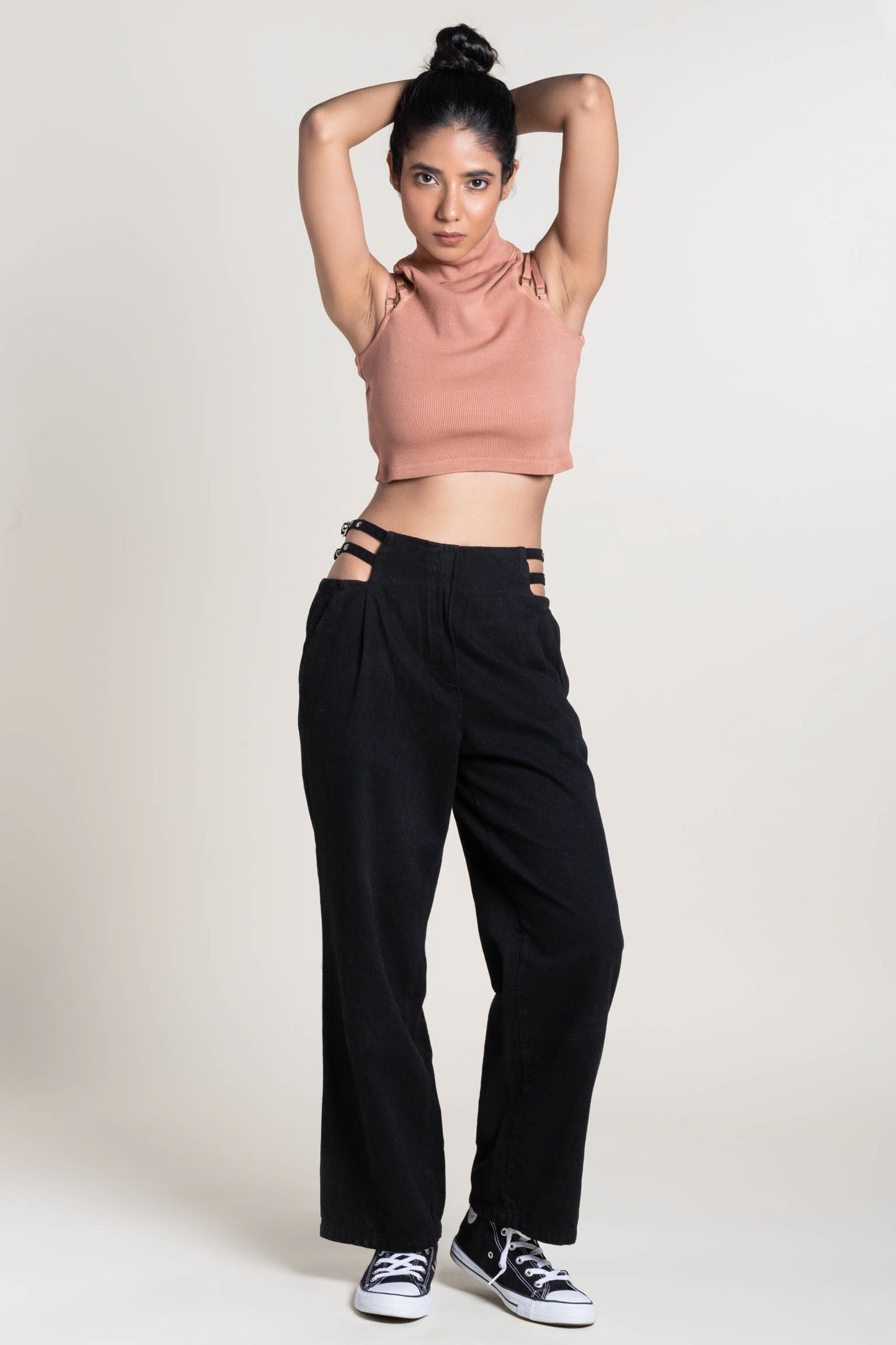 Cut-out twill trouser