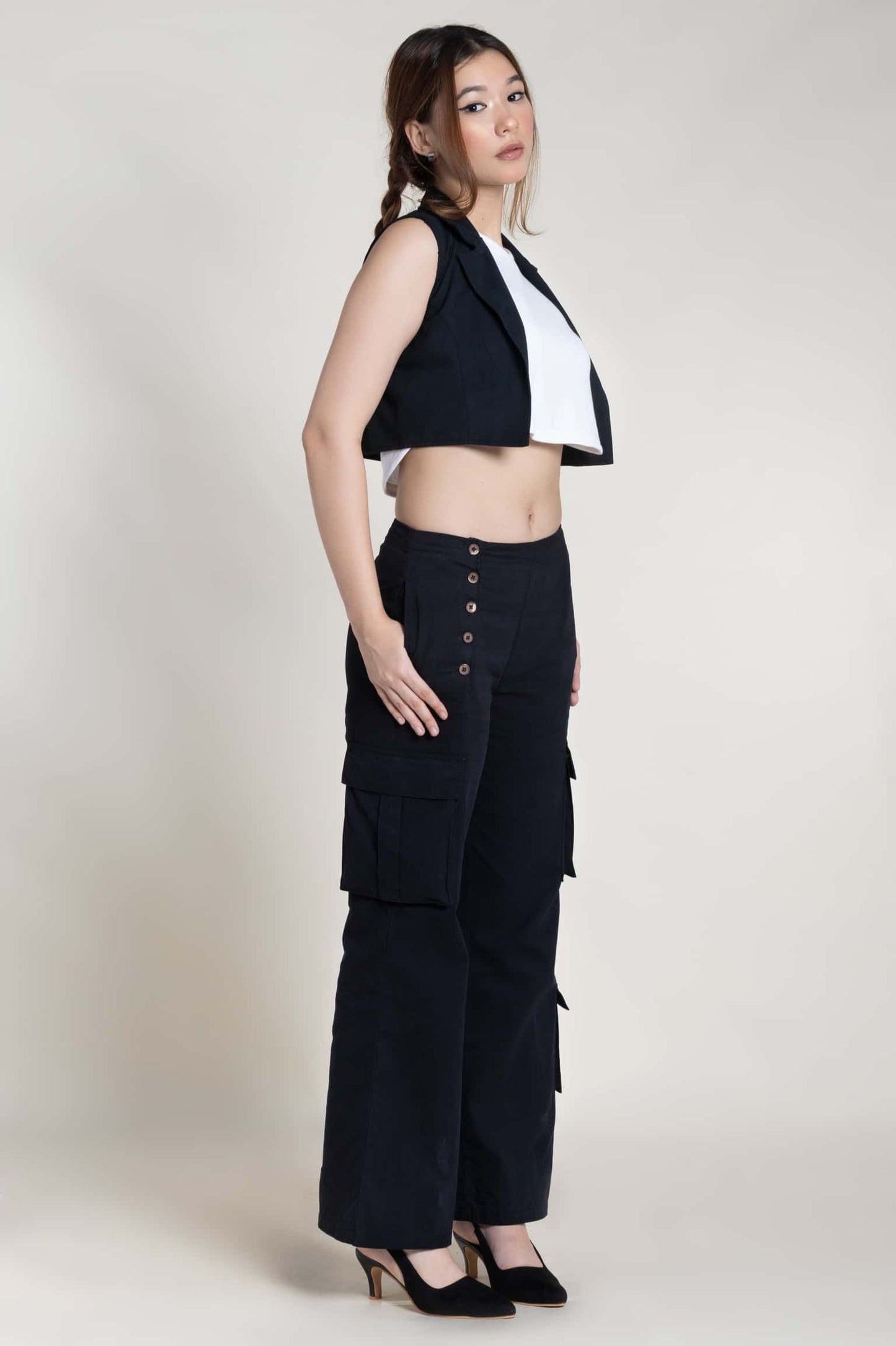 Multi-button Flared Cargo Pants