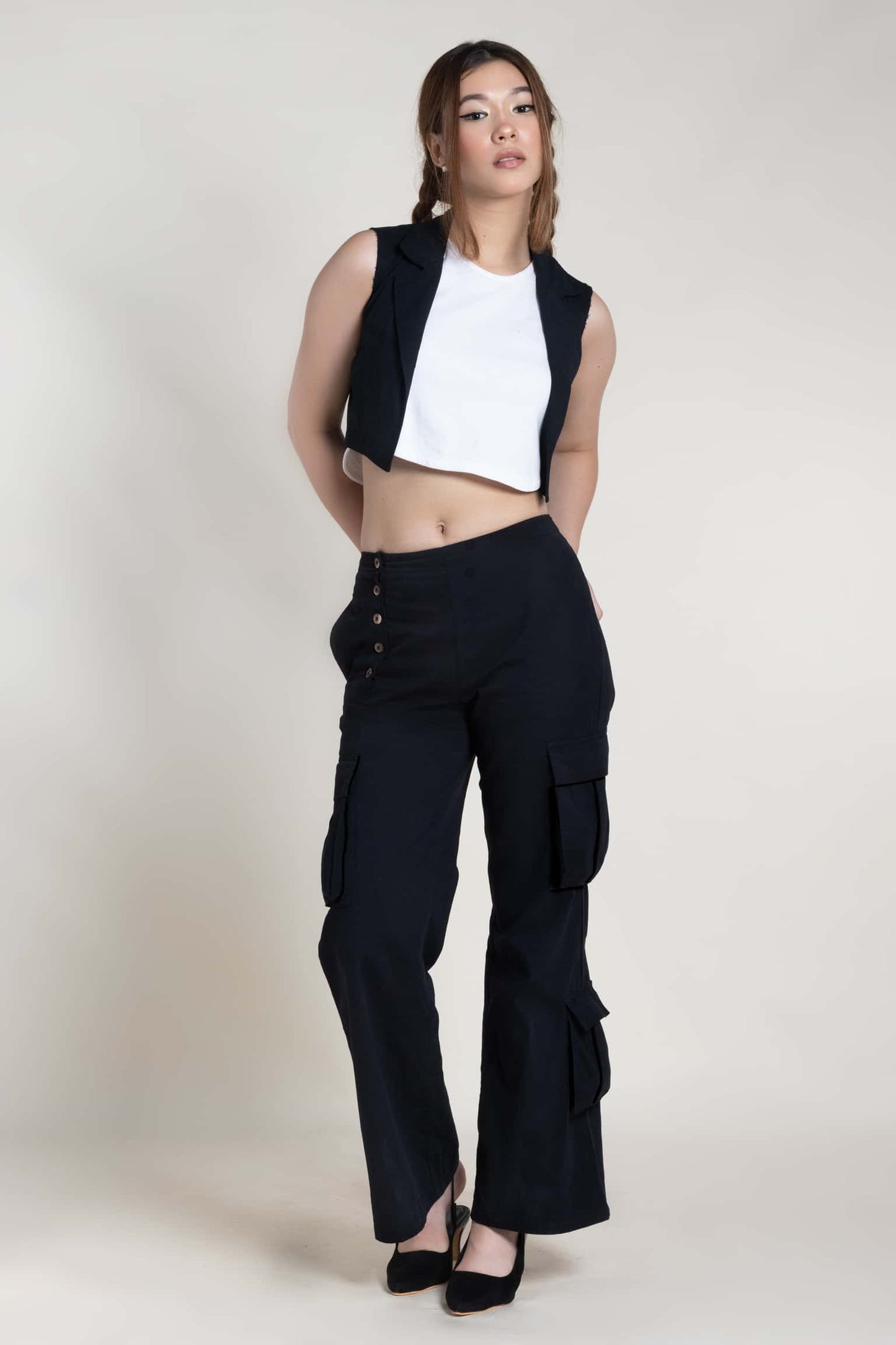 Multi-button Flared Cargo Pants
