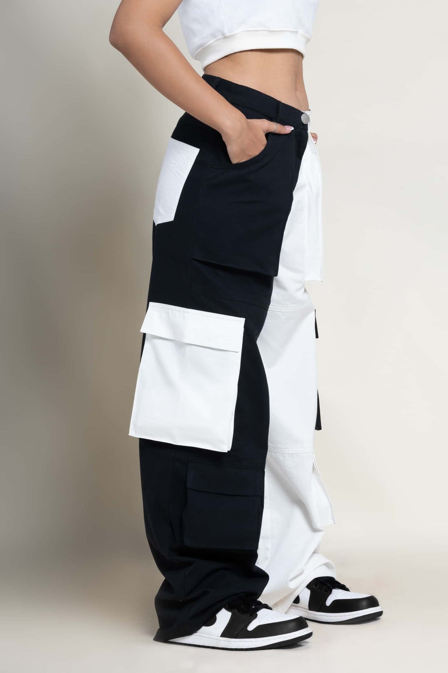 Zipper fly flap baggy cargo pants