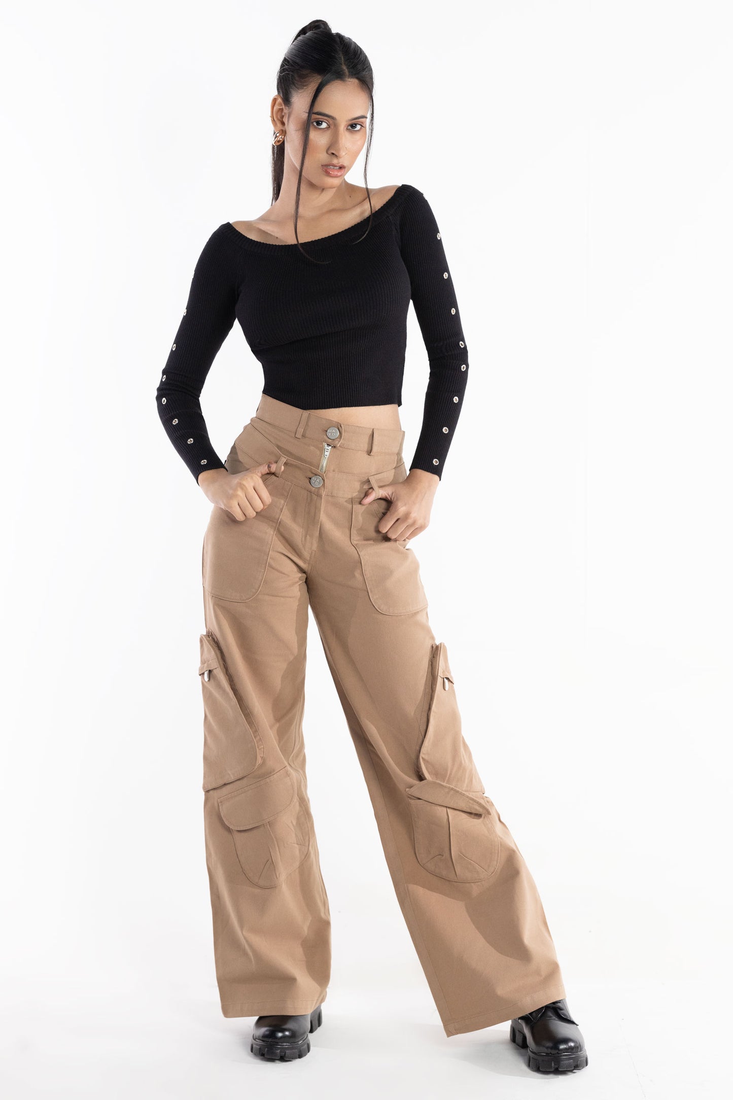 Twin zip wide leg cargo pants