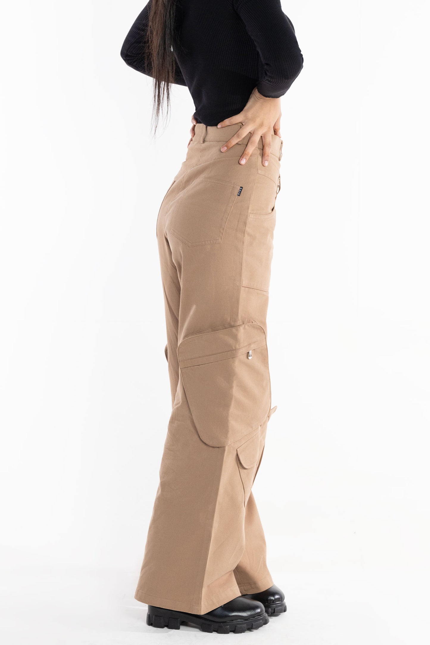 Twin zip wide leg cargo pants