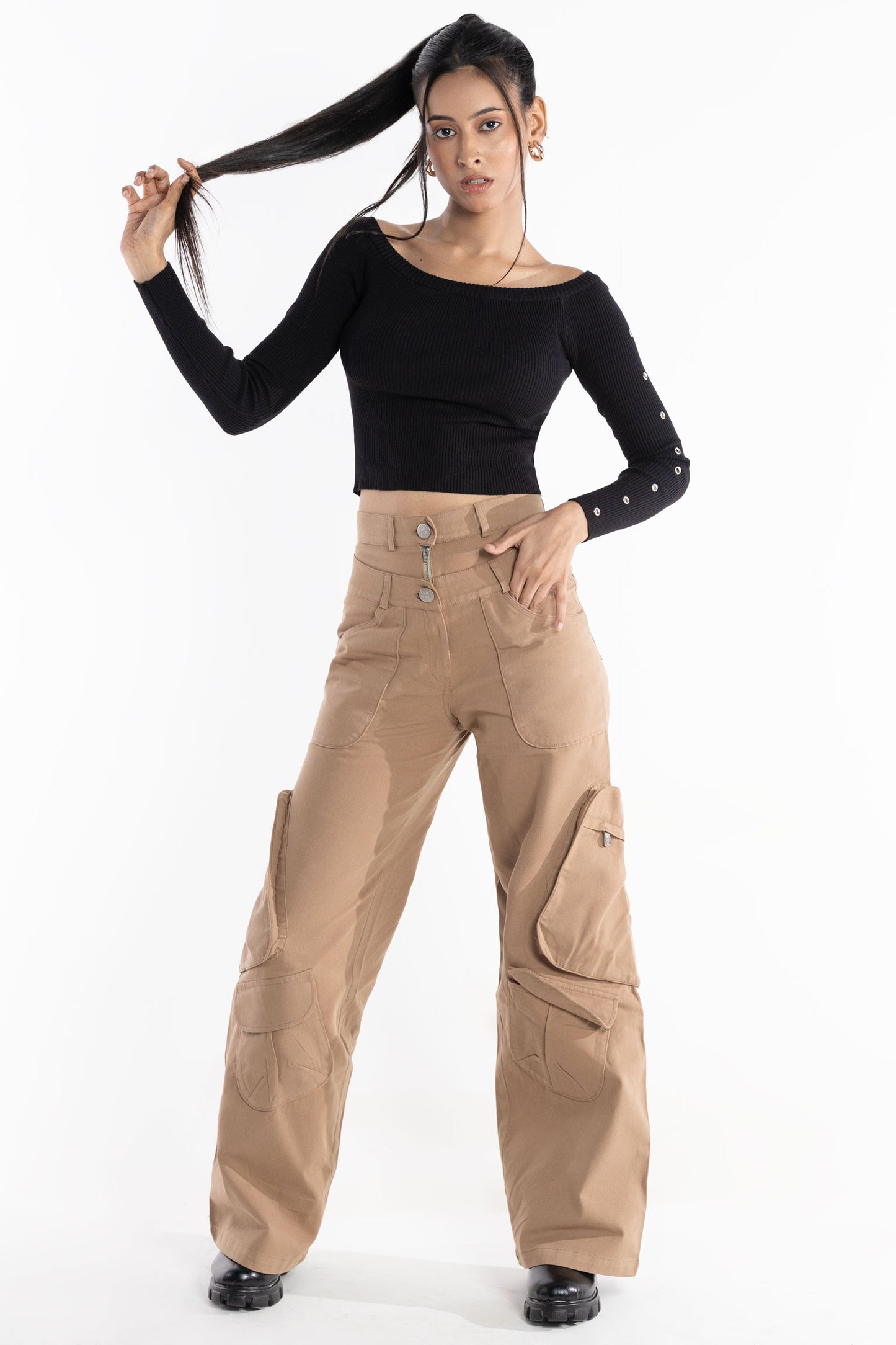 Twin zip wide leg cargo pants