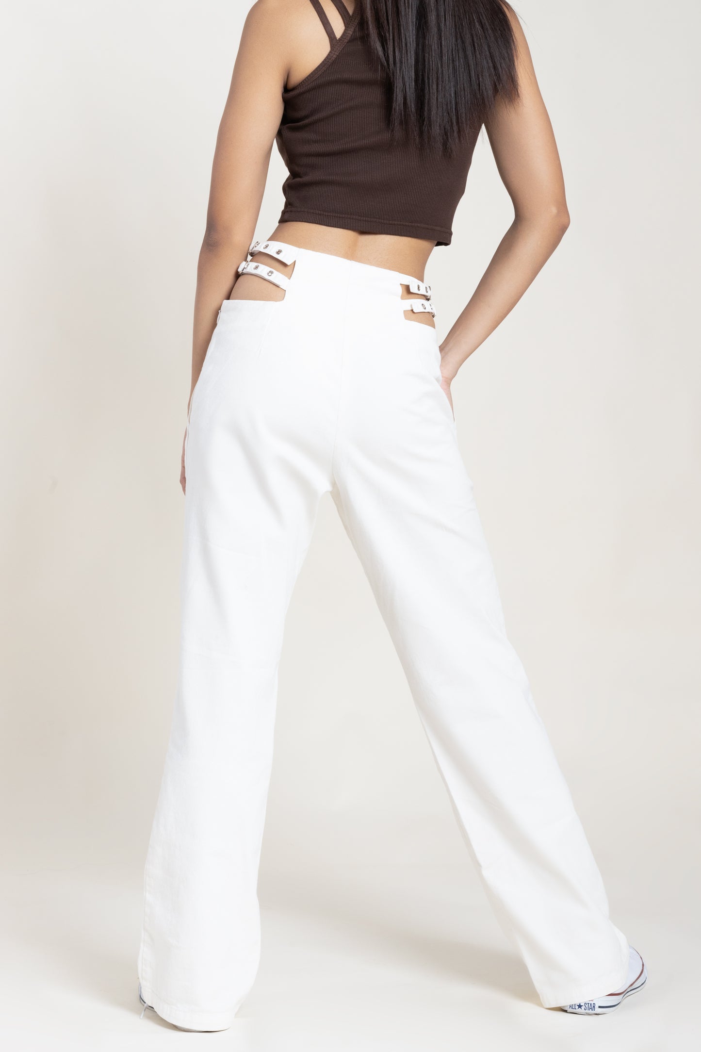Cut-out twill trouser