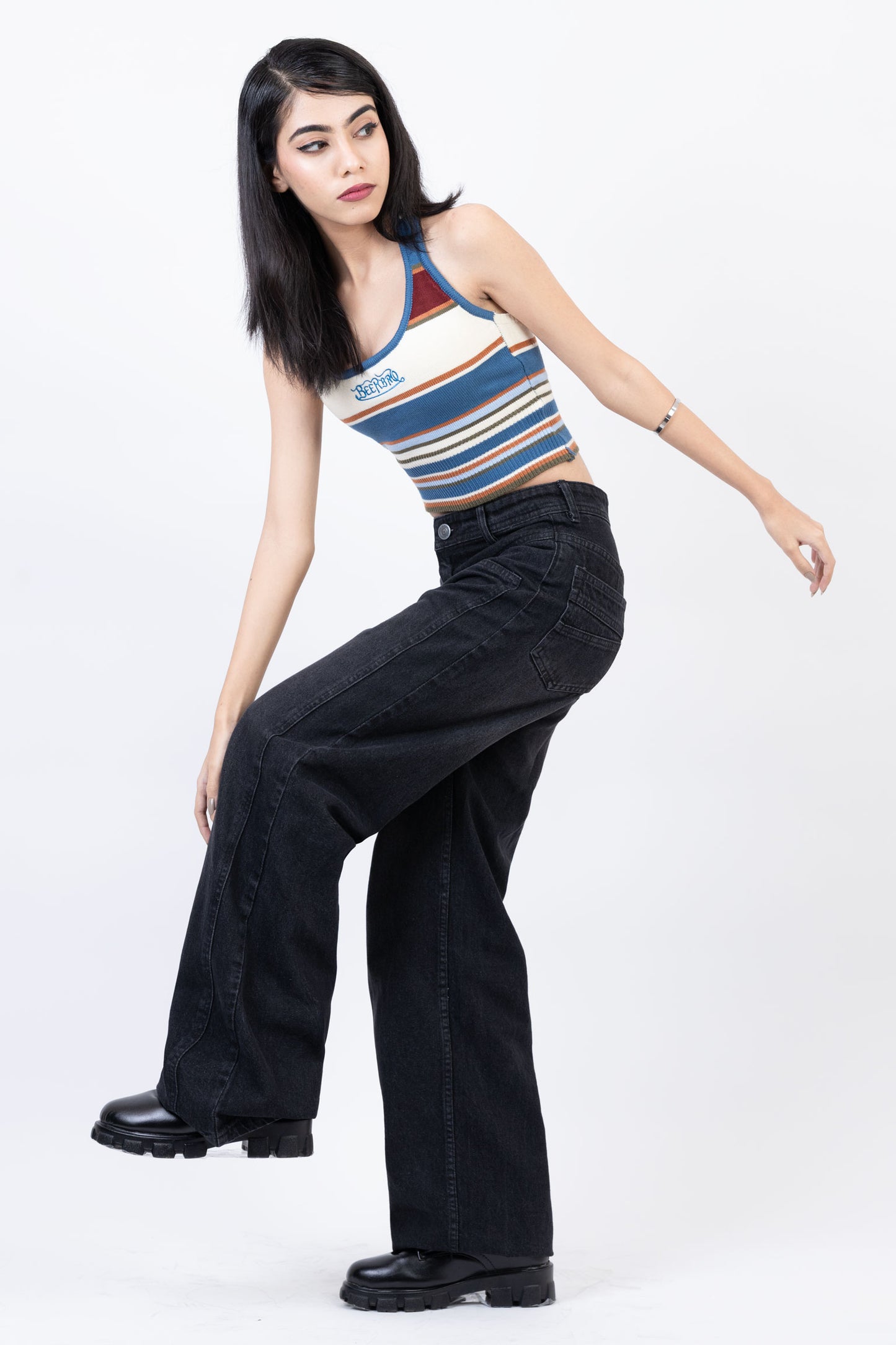 Front Cut High Waisted Straight Fit Jeans