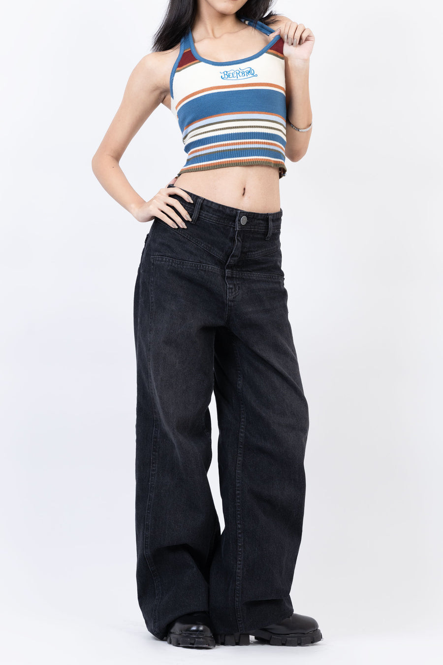 Front Cut High Waisted Straight Fit Jeans
