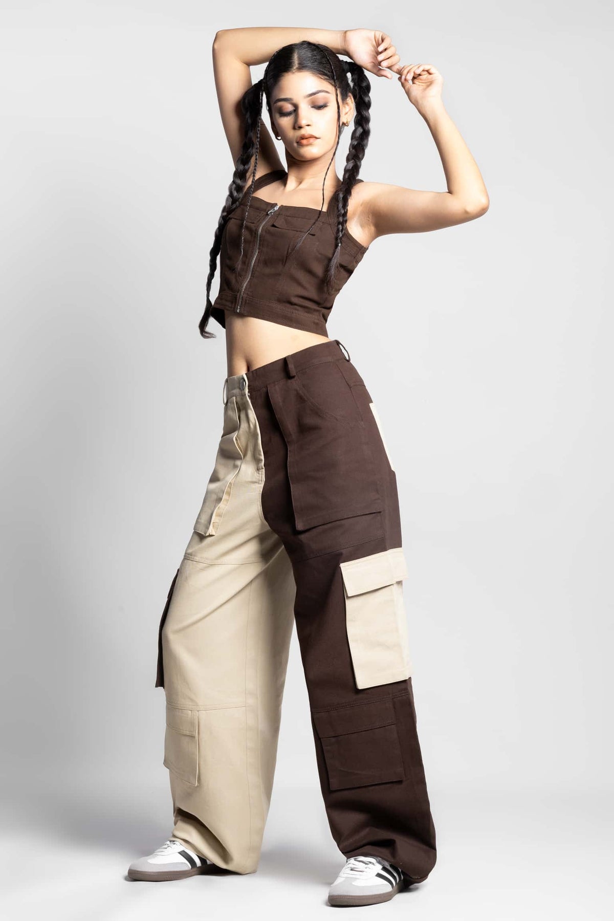 Zipper fly flap baggy cargo pants