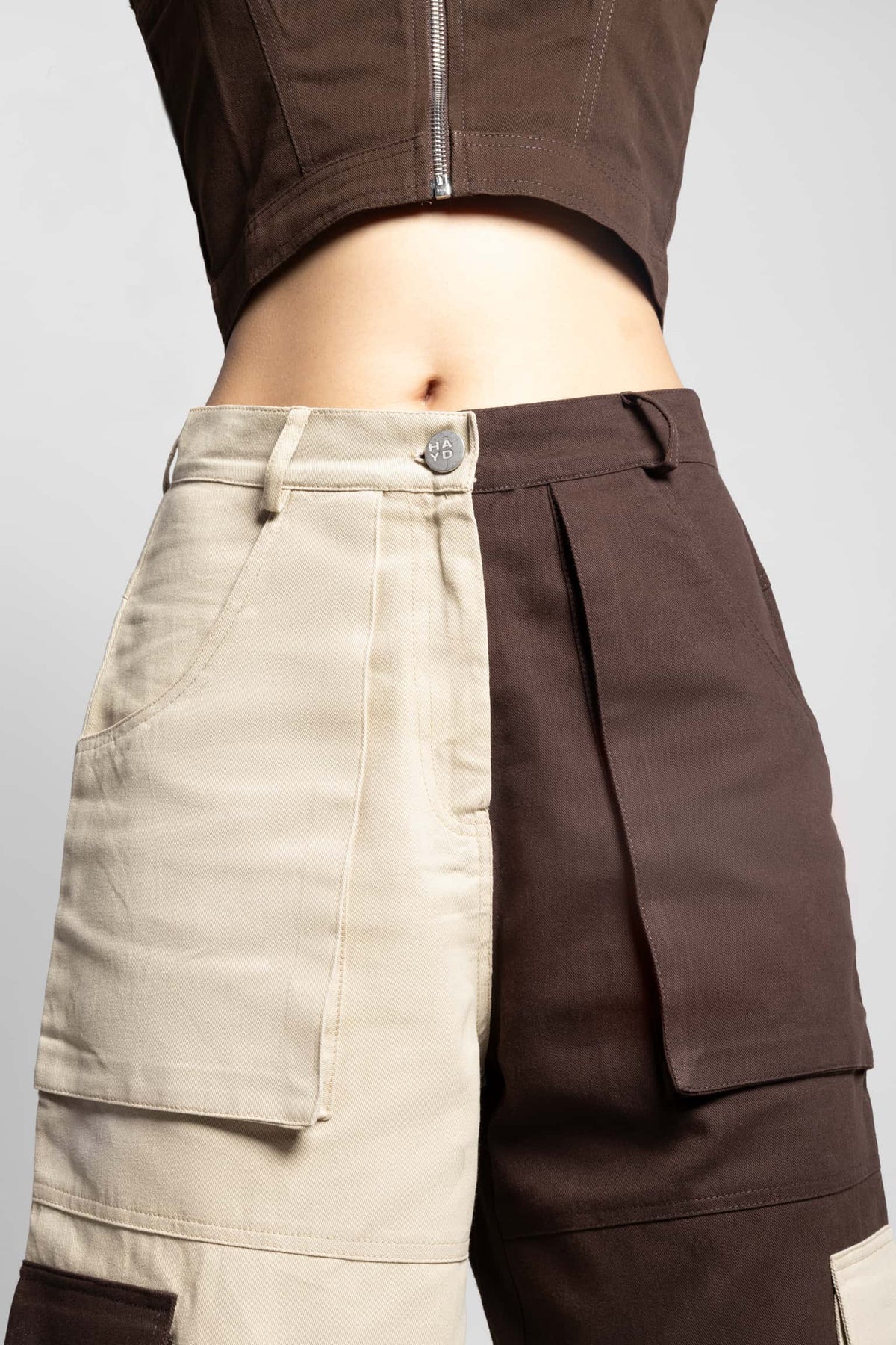 Zipper fly flap baggy cargo pants