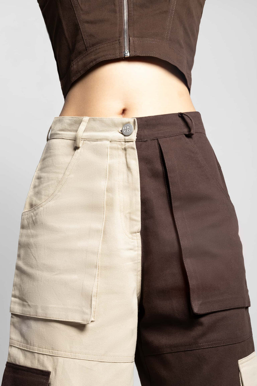 Zipper fly flap baggy cargo pants
