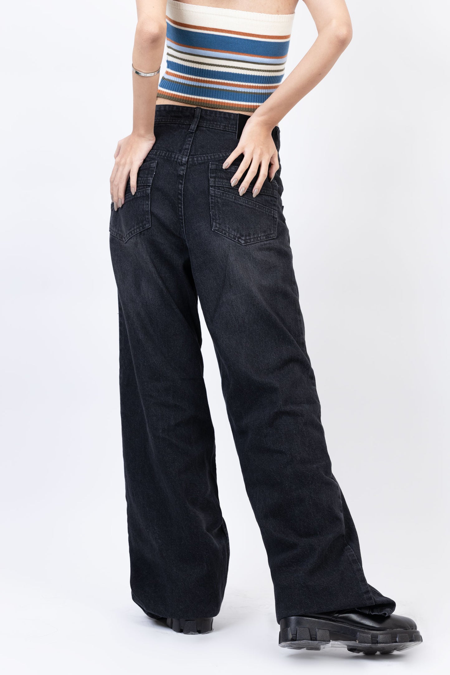 Front Cut High Waisted Straight Fit Jeans