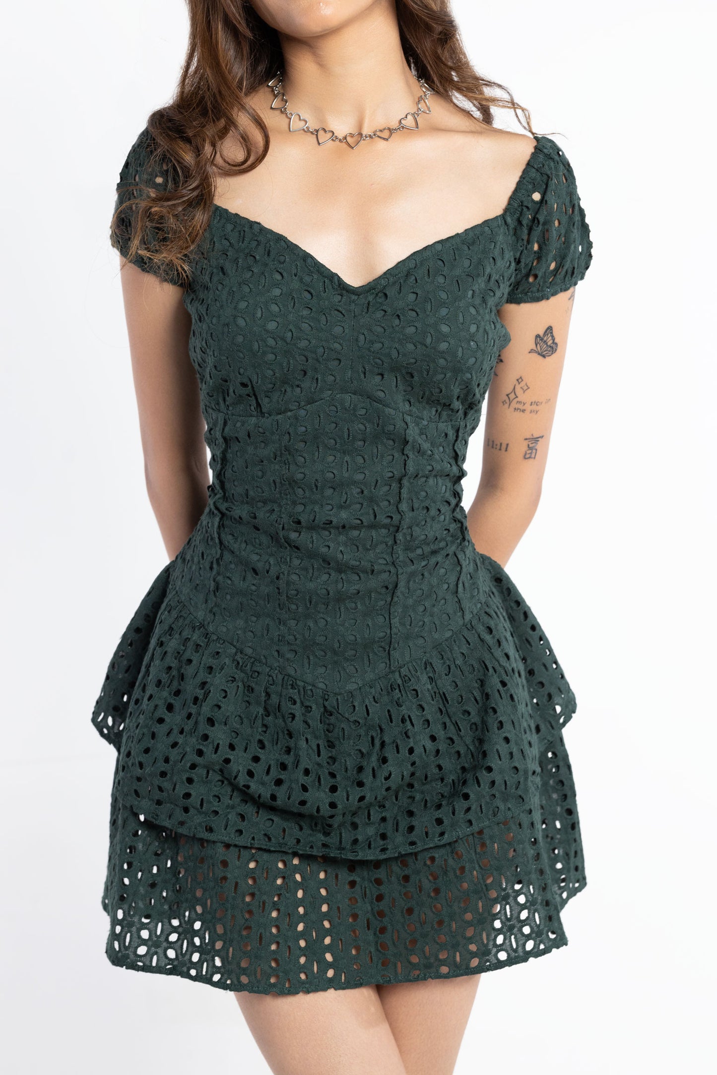 Sweetheart Neck Eyelet Mini Dress