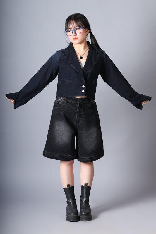 Cropped Denim Blazer