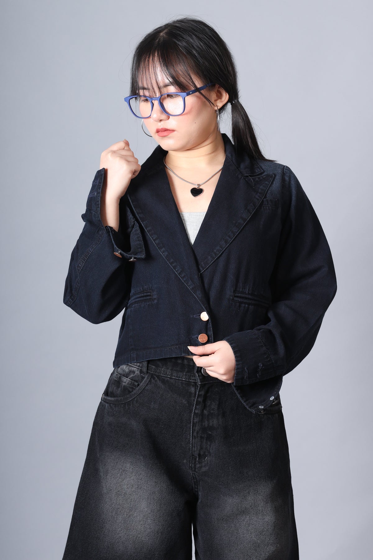 Cropped Denim Blazer