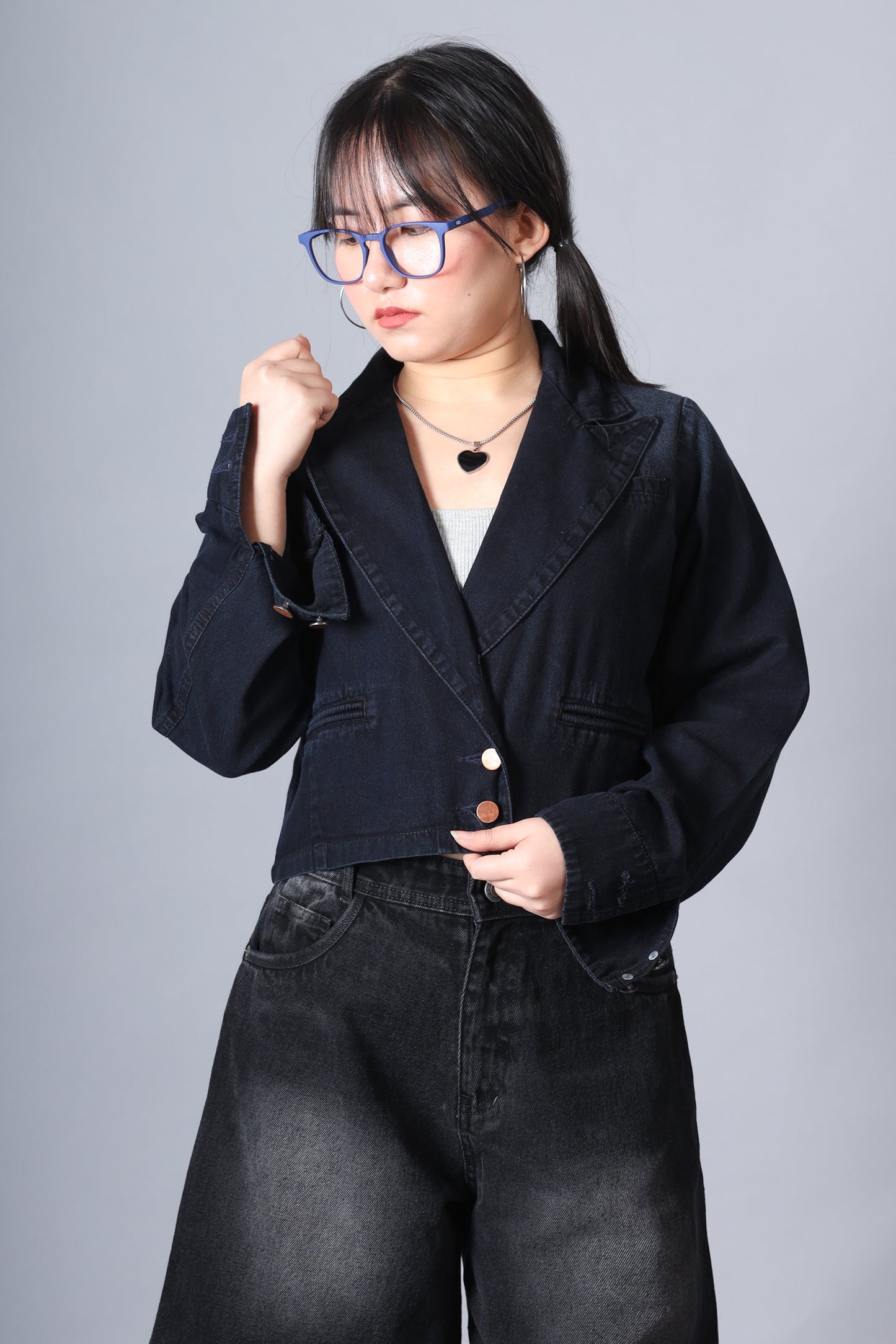 Cropped Denim Blazer