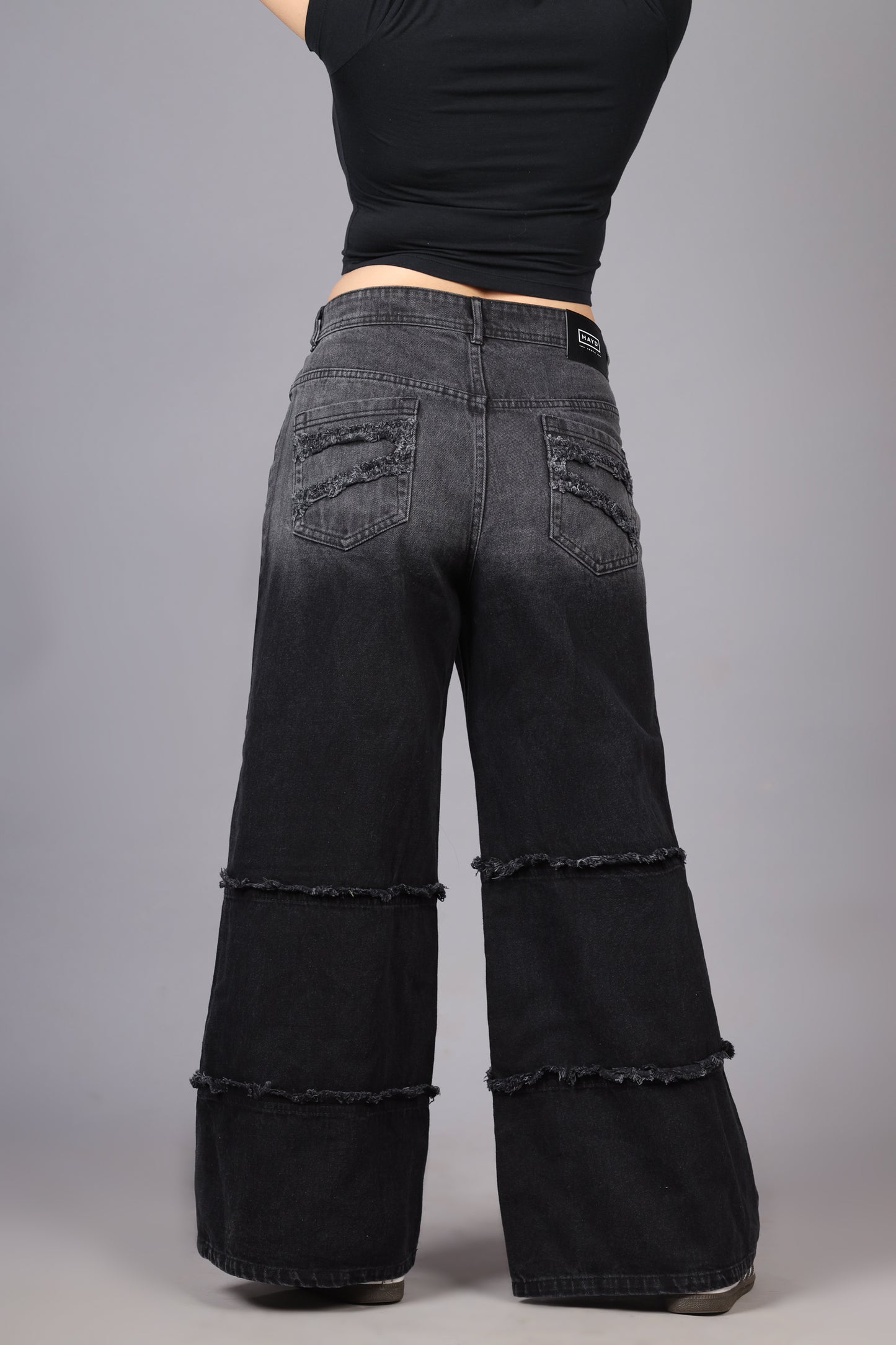 Two Tone High Waist Wide Leg Jeans