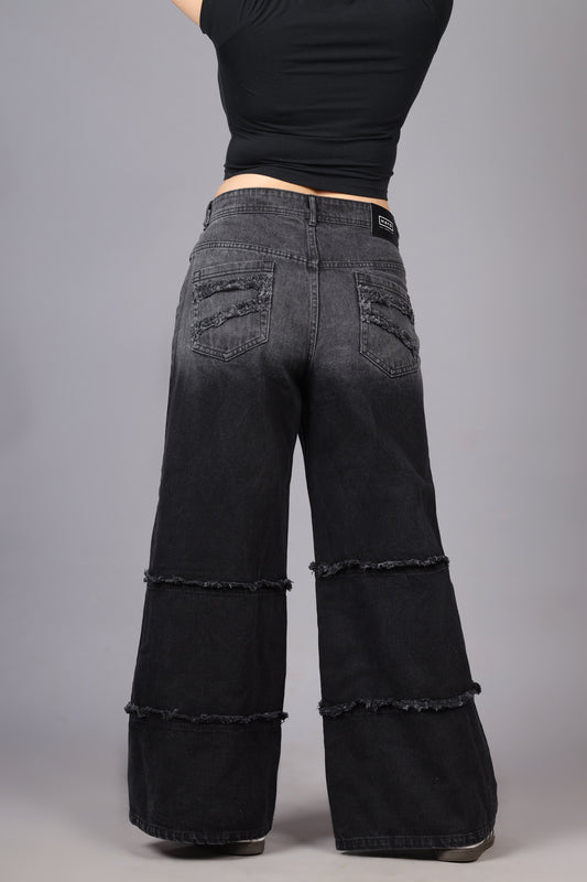 Two Tone High Waist Wide Leg Jeans