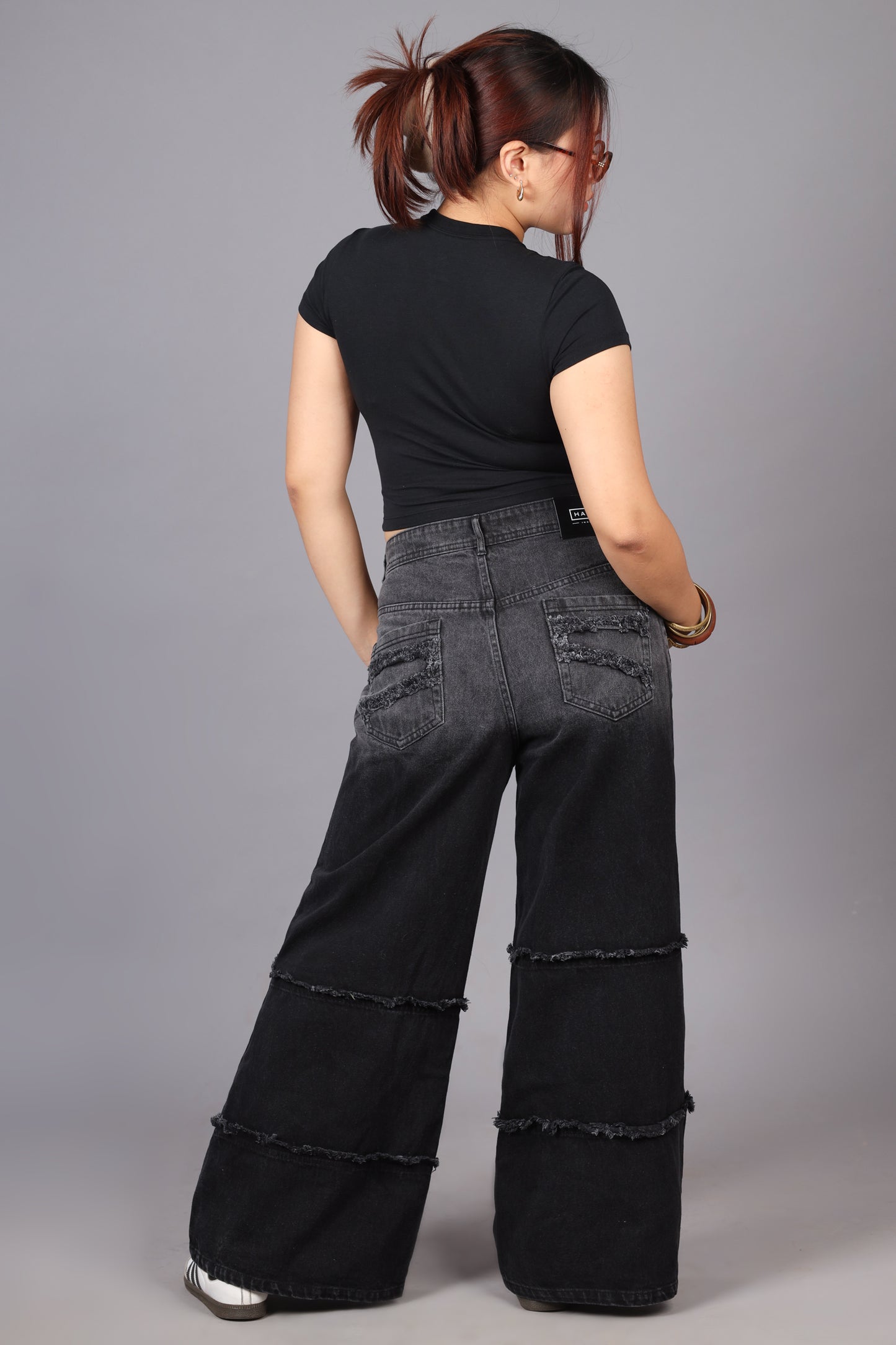 Two Tone High Waist Wide Leg Jeans