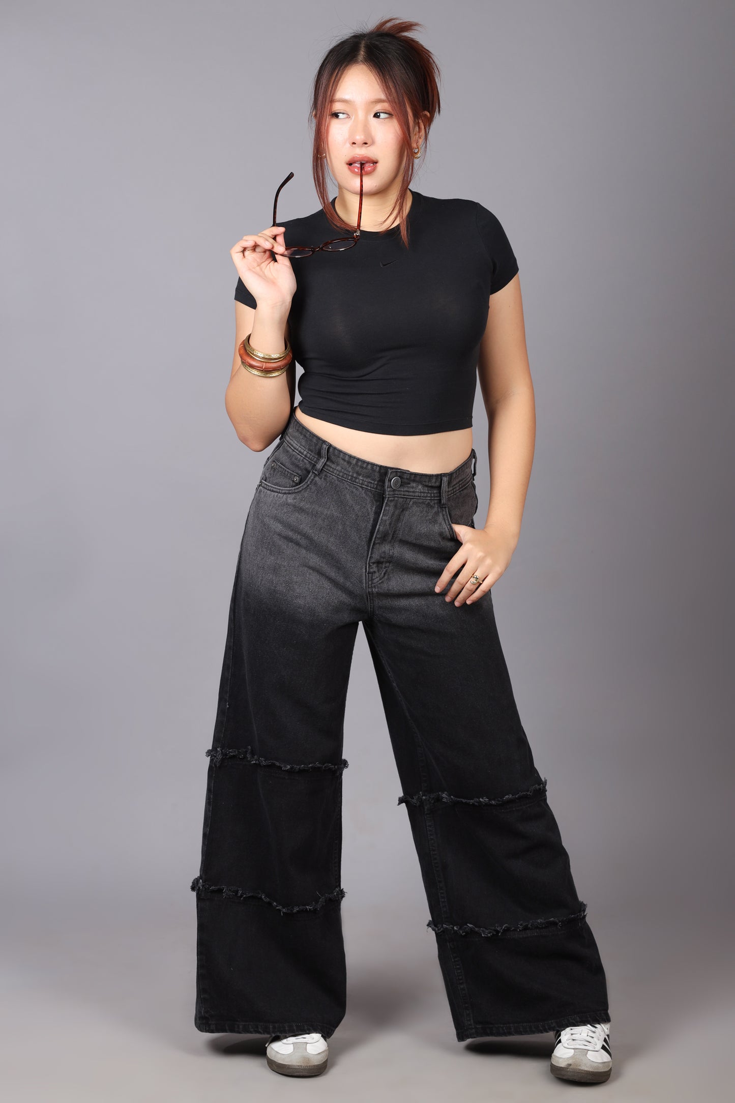 Two Tone High Waist Wide Leg Jeans