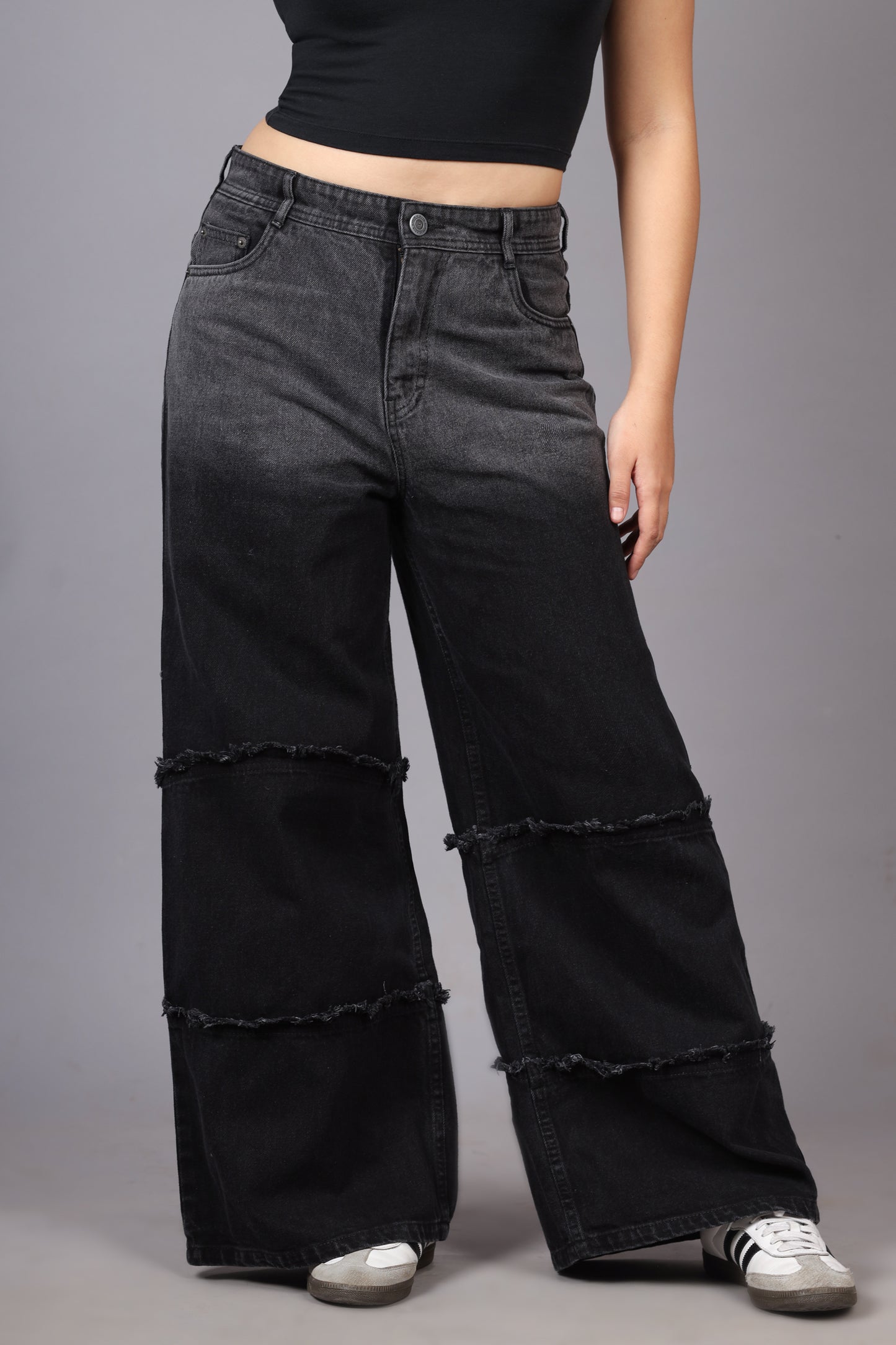 Two Tone High Waist Wide Leg Jeans