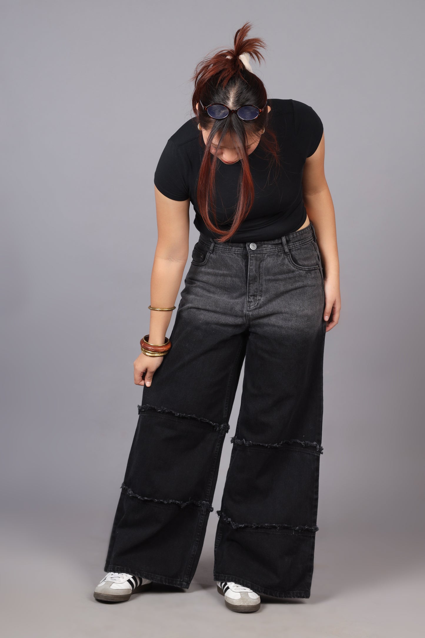 Two Tone High Waist Wide Leg Jeans