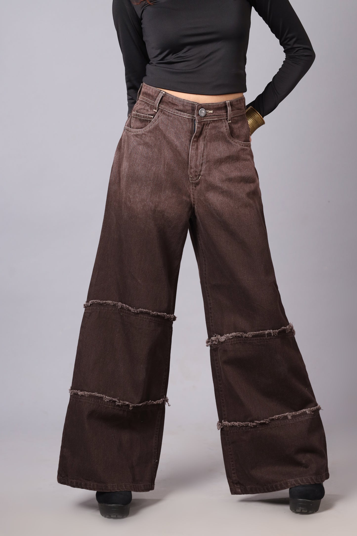 Two Tone High Waist Wide Leg Jeans