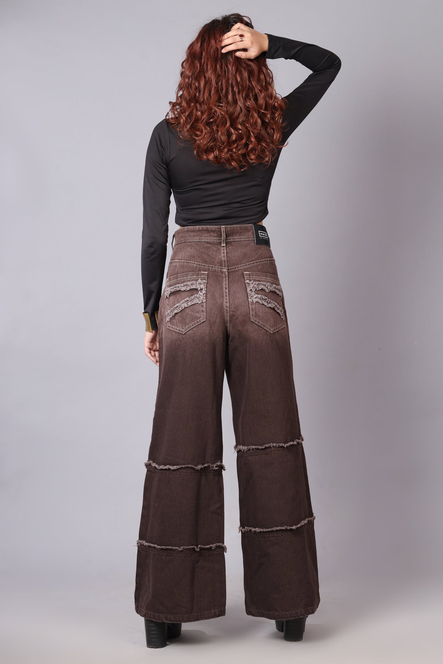 Two Tone High Waist Wide Leg Jeans