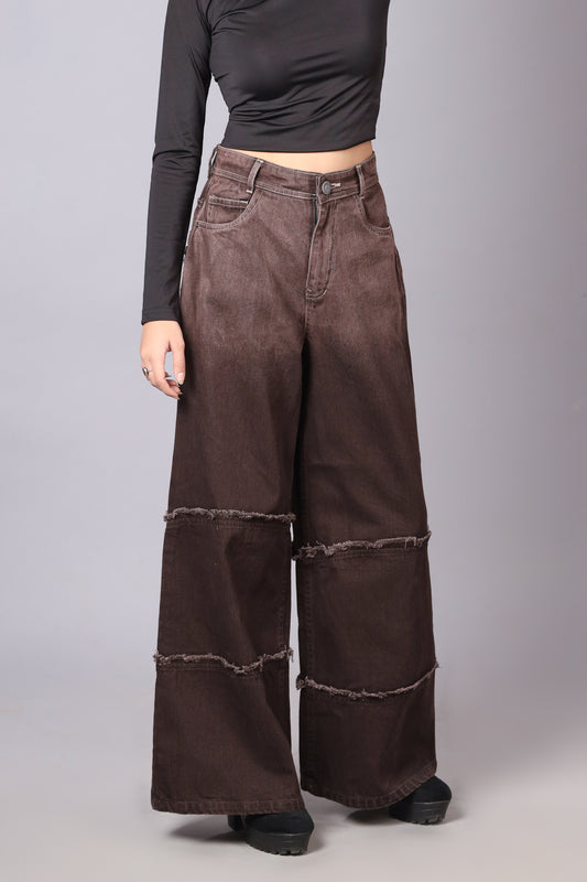 Two Tone High Waist Wide Leg Jeans