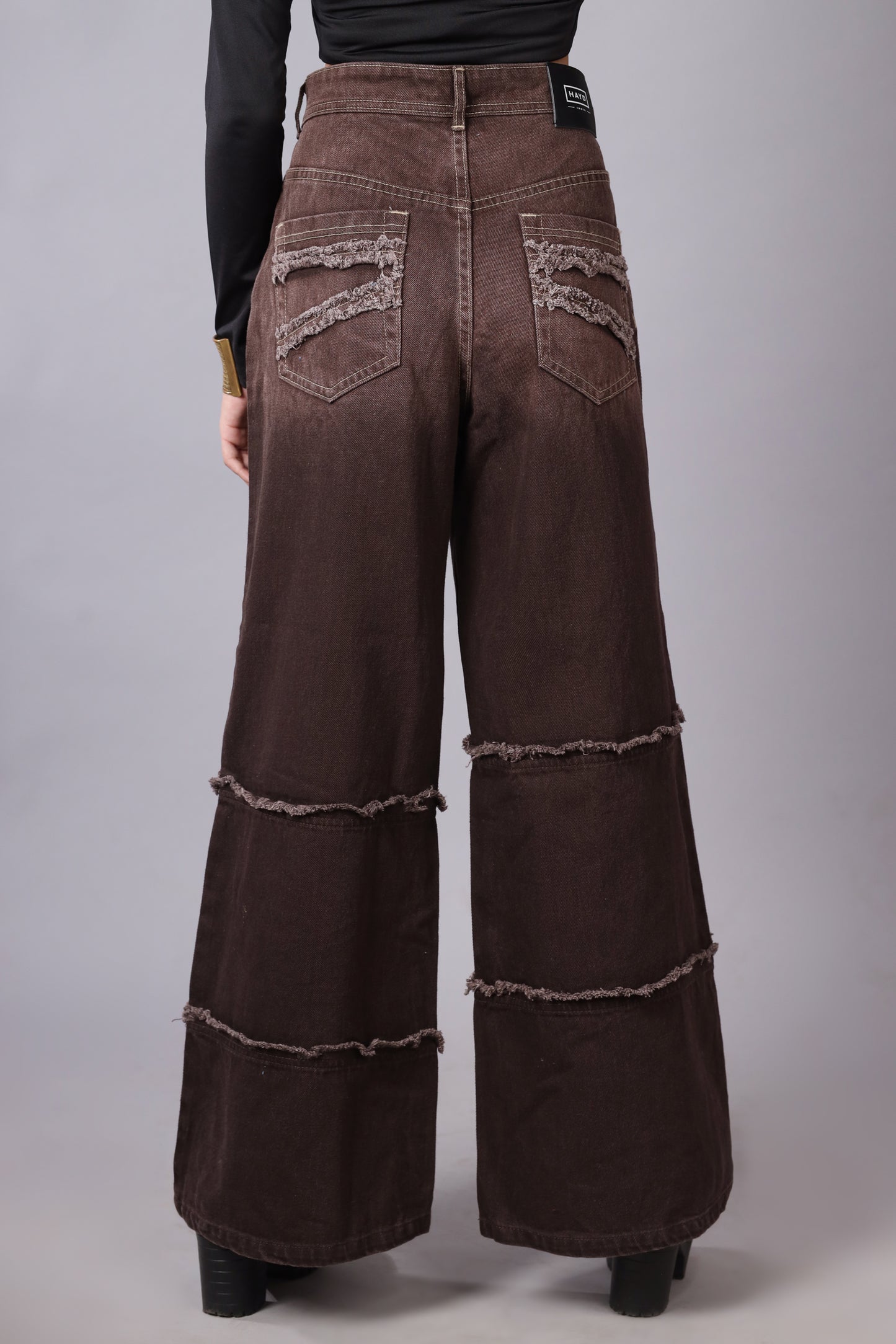 Two Tone High Waist Wide Leg Jeans