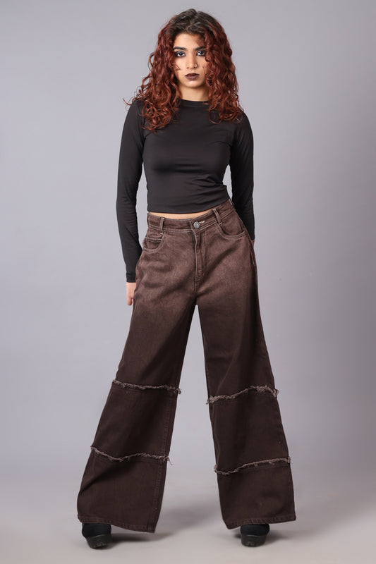 Two Tone High Waist Wide Leg Jeans