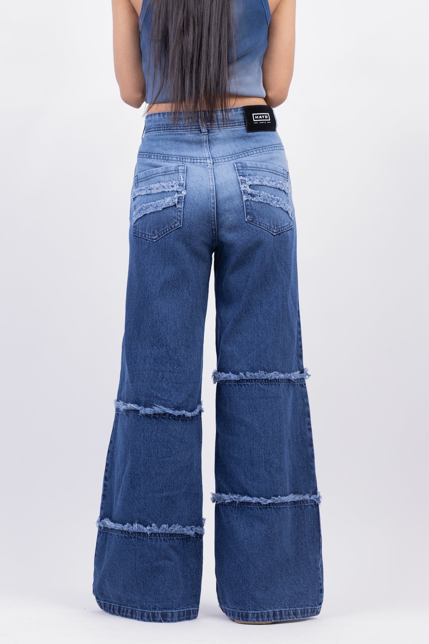 Two Tone High Waist Wide Leg Jeans