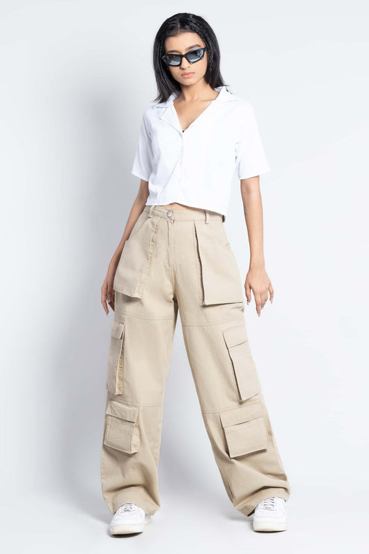 Zipper fly flap baggy cargo pants