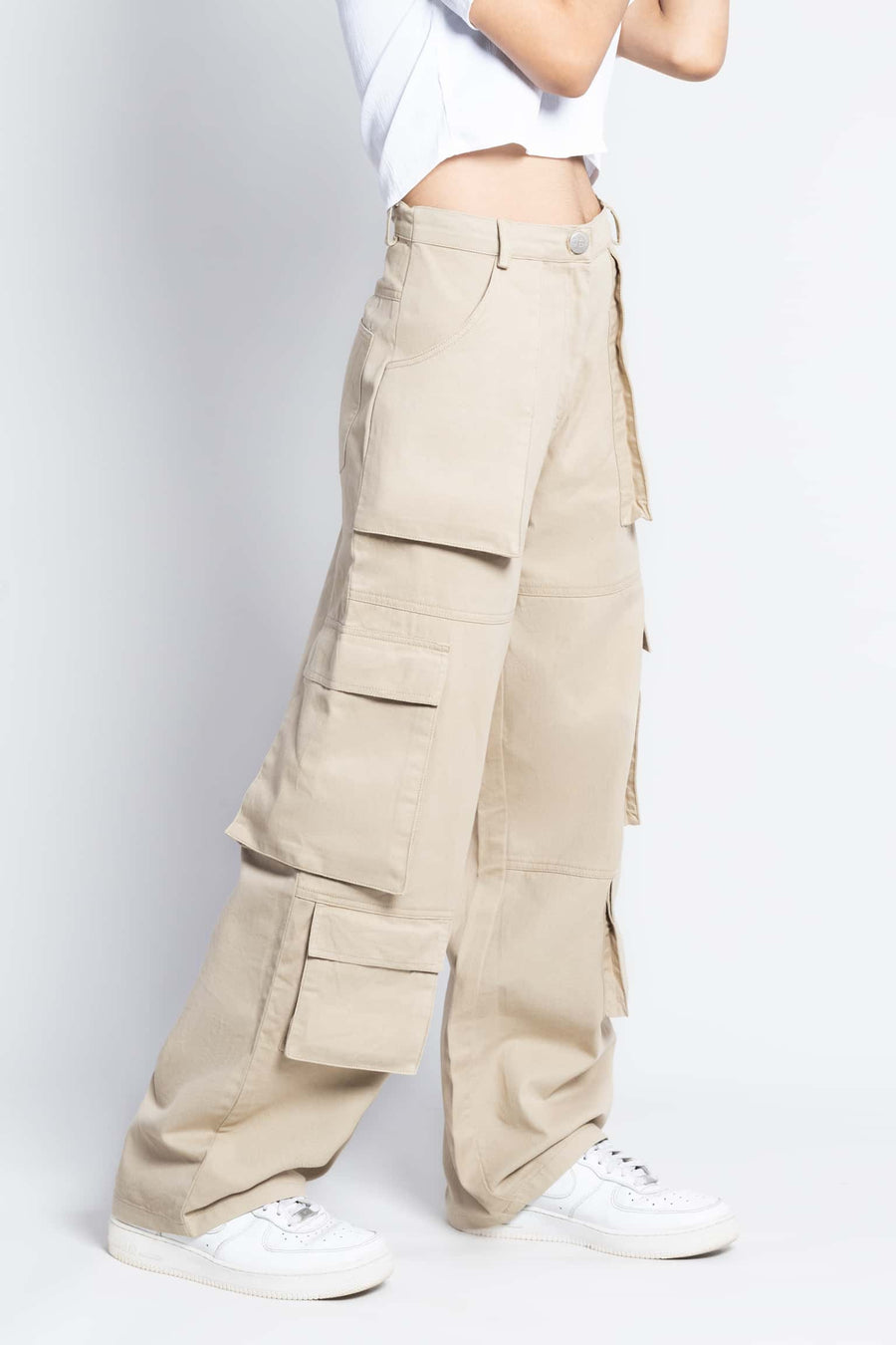 Zipper fly flap baggy cargo pants