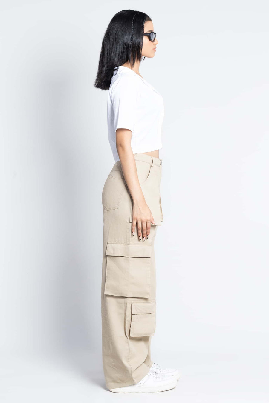 Zipper fly flap baggy cargo pants