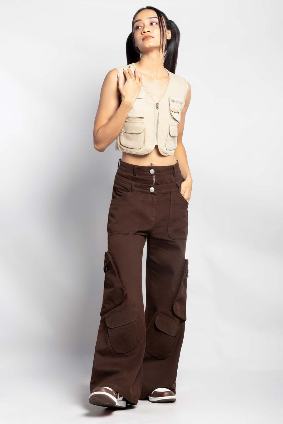 Twin zip wide leg cargo pants