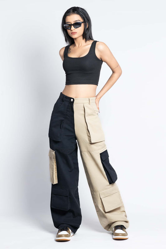 Zipper fly flap baggy cargo pants