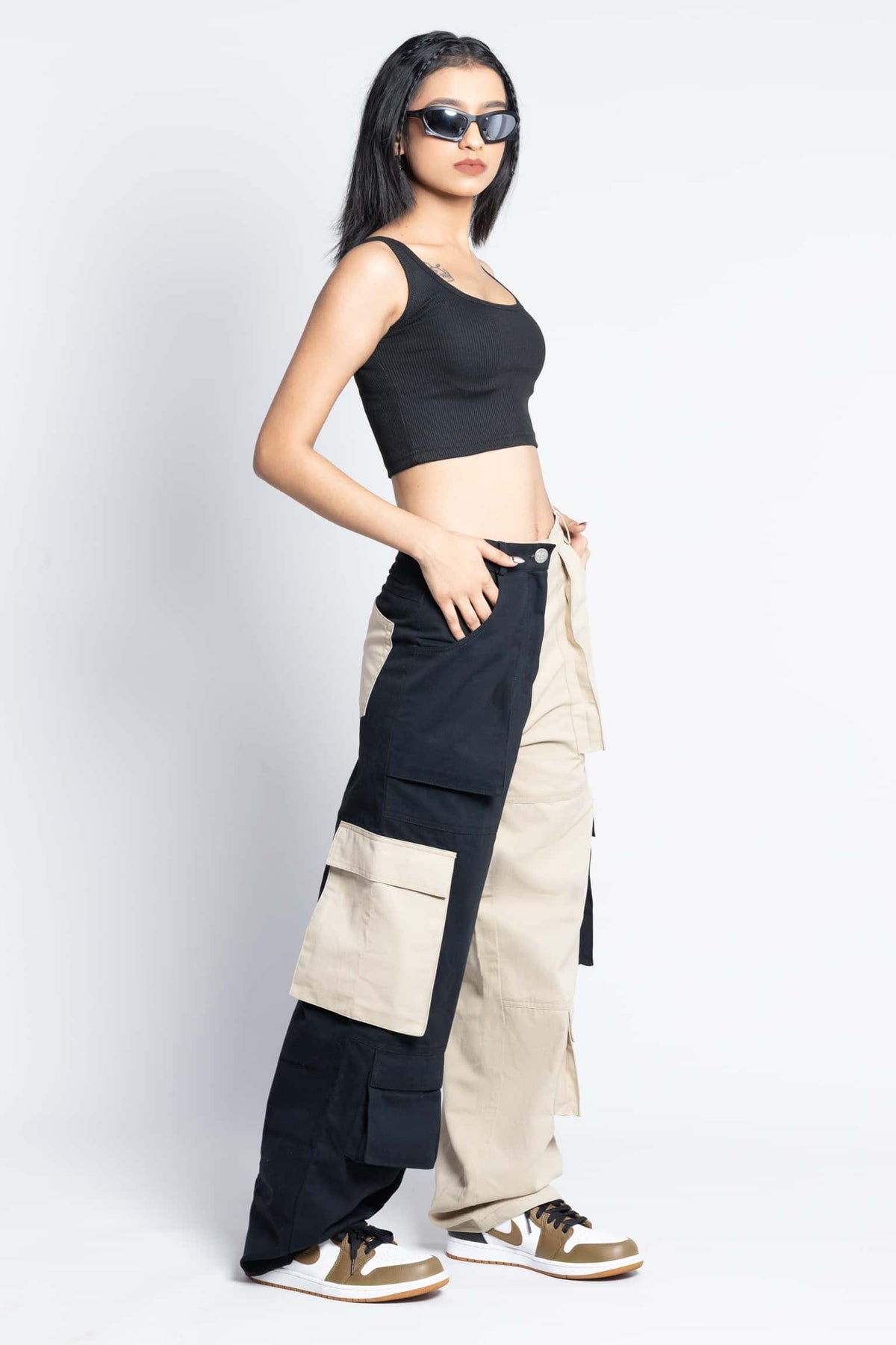 Zipper fly flap baggy cargo pants