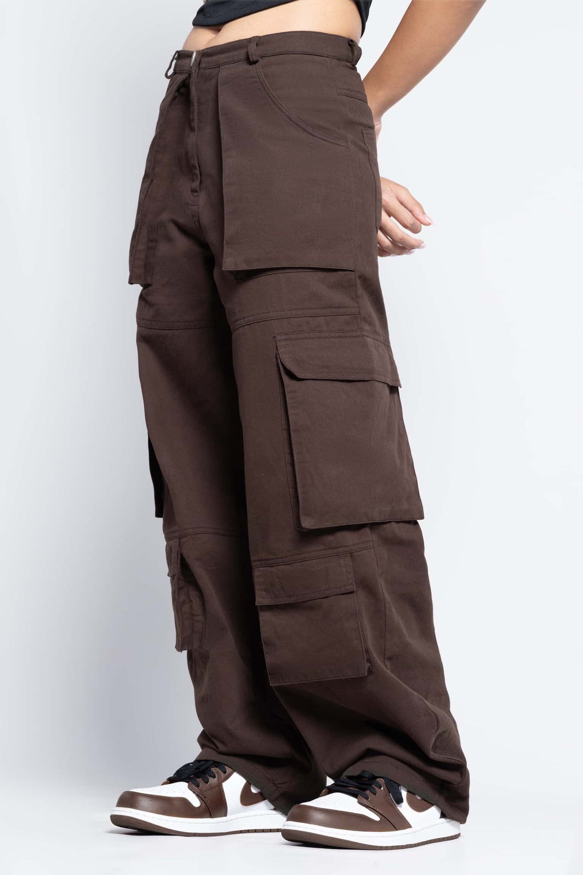 Zipper fly flap baggy cargo pants