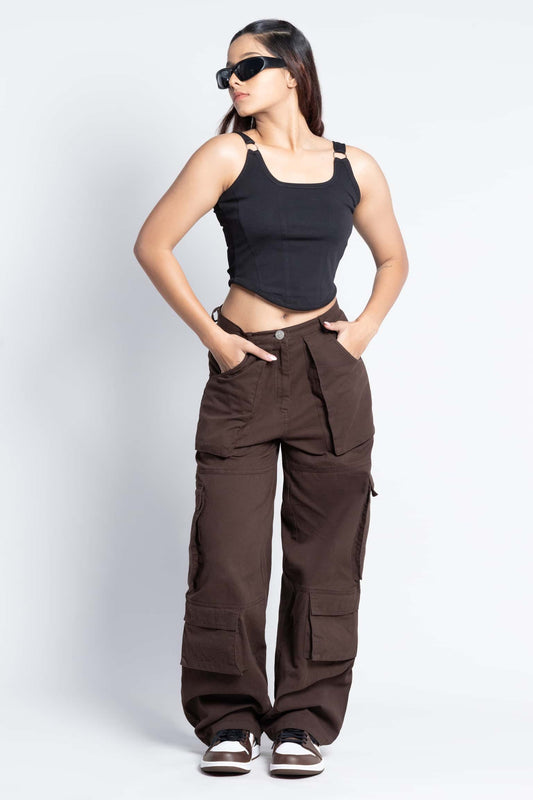 Zipper fly flap baggy cargo pants