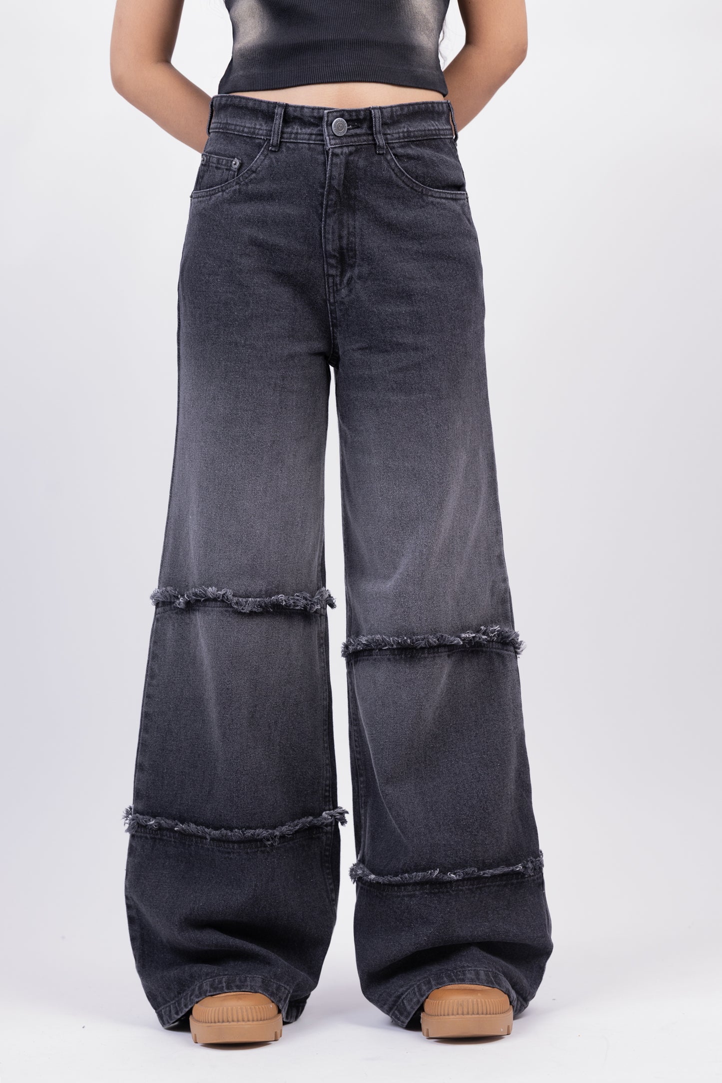 Two Tone High Waist Wide Leg Jeans